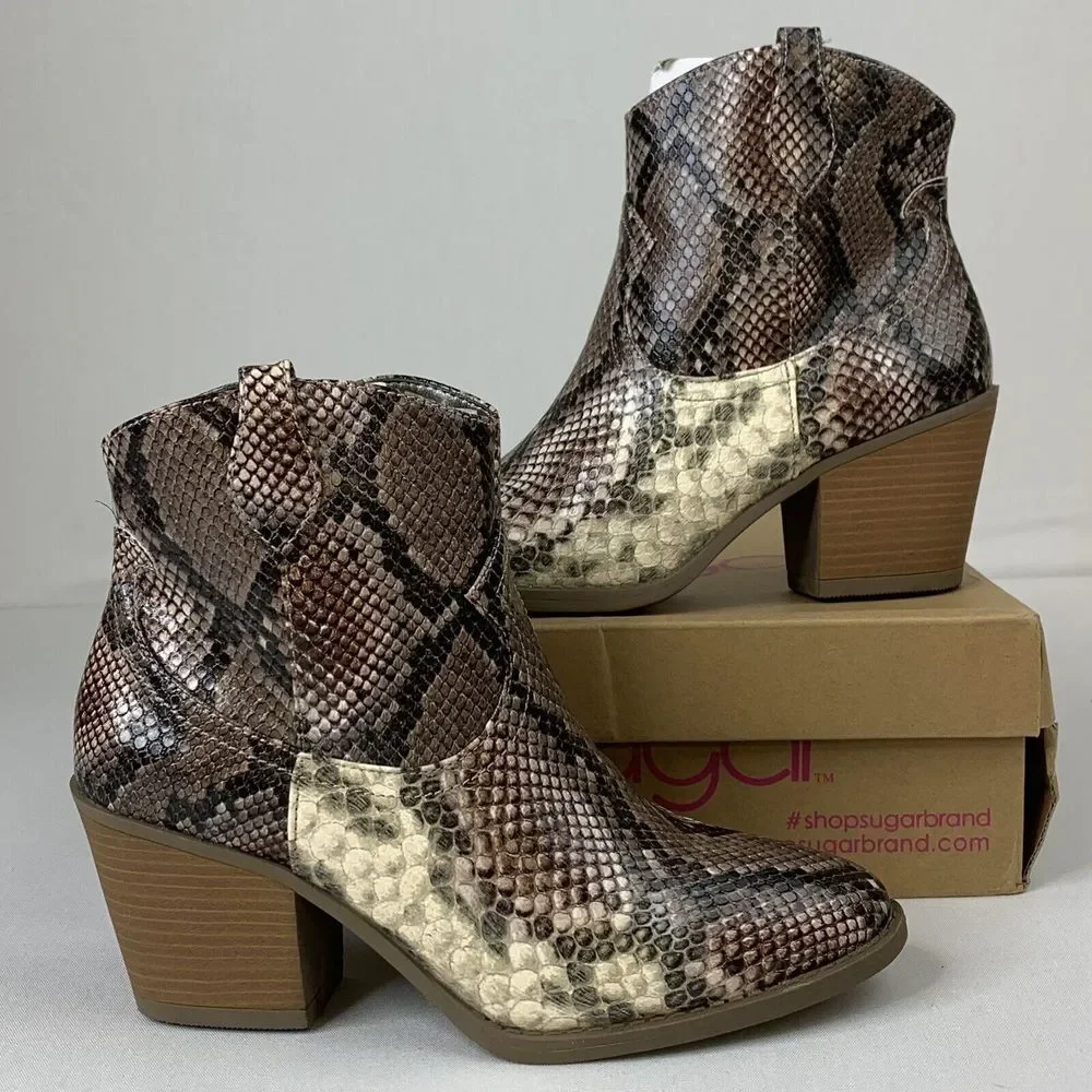 Sugar Womens‎ Tara Snakeskin Look Ankle Boots Sz 8 M Blush Multi Texture